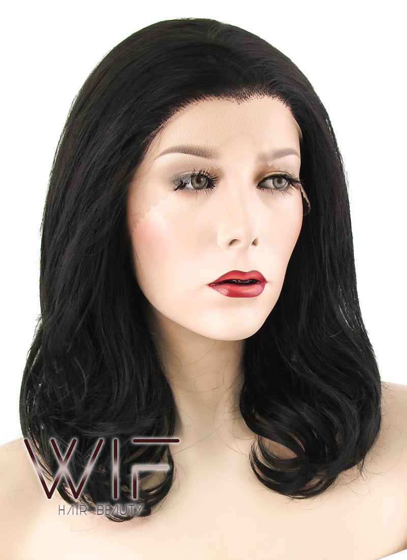 16" Wavy Natural Black Lace Front Synthetic Wig LF198
