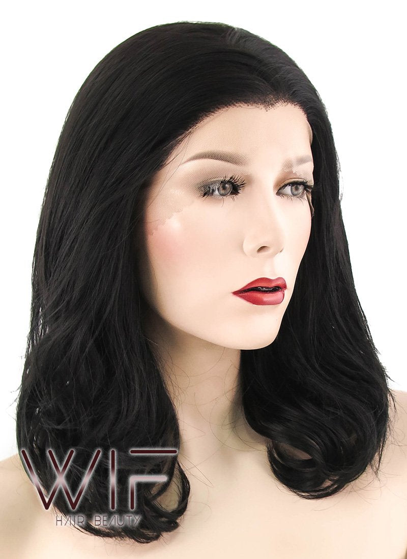 16" Wavy Natural Black Lace Front Synthetic Wig LF198