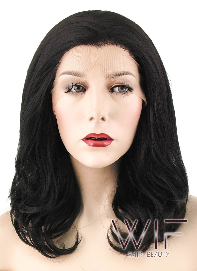 16" Wavy Natural Black Lace Front Synthetic Wig LF198