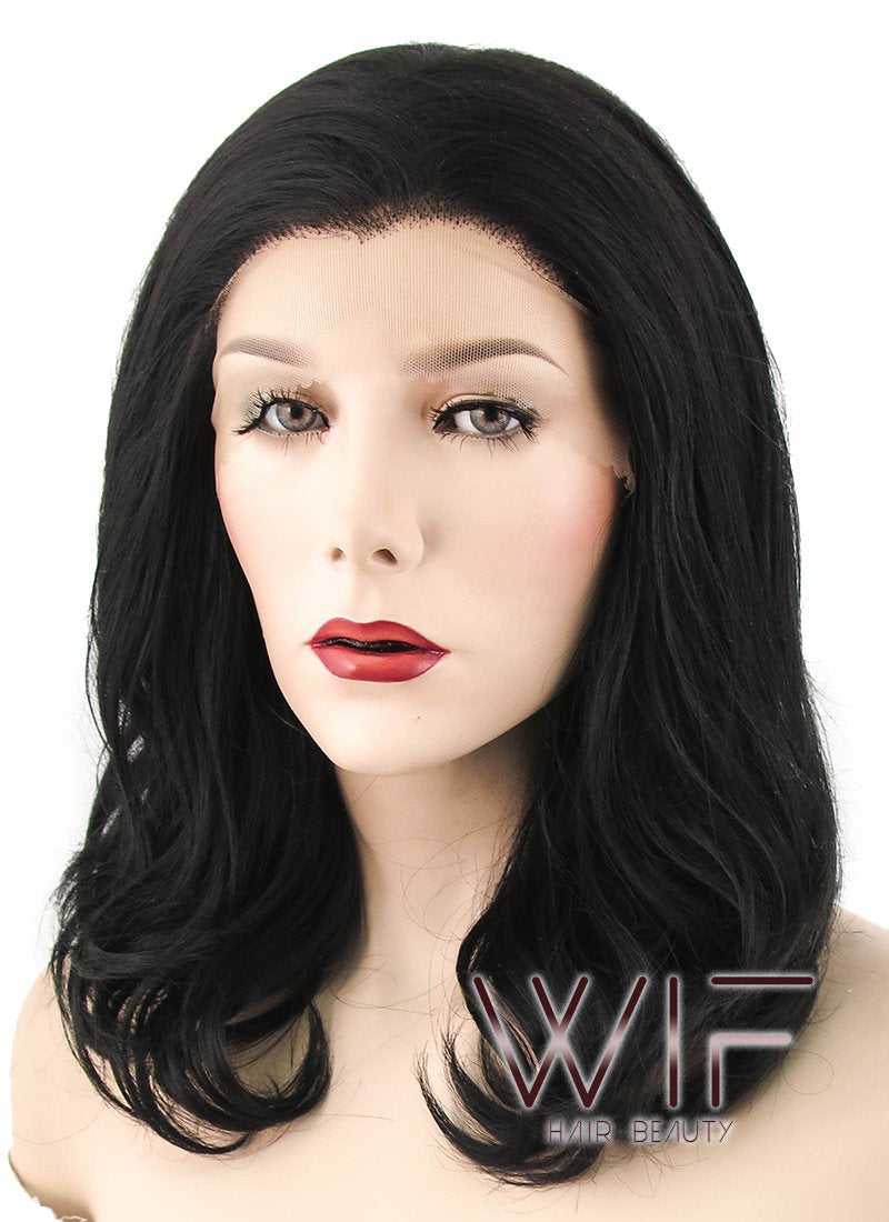 16" Wavy Natural Black Lace Front Synthetic Wig LF198