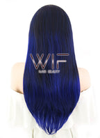 24" Straight Black Mixed Blue Lace Front Synthetic Wig LF199