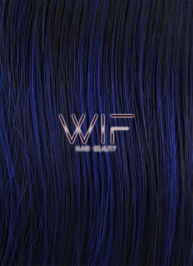 24" Straight Black Mixed Blue Lace Front Synthetic Wig LF199