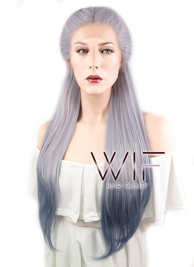 24" Two Tone Grey Braided Lace Front Synthetic Wig LF2008