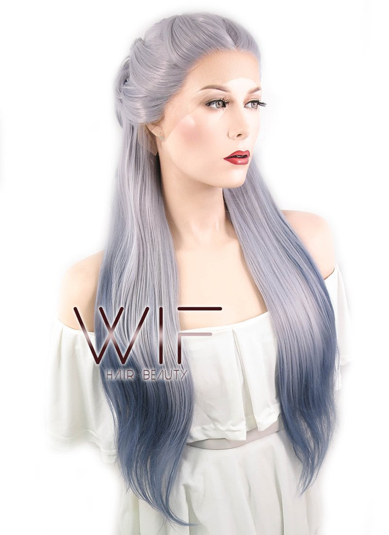 24" Two Tone Grey Braided Lace Front Synthetic Wig LF2008