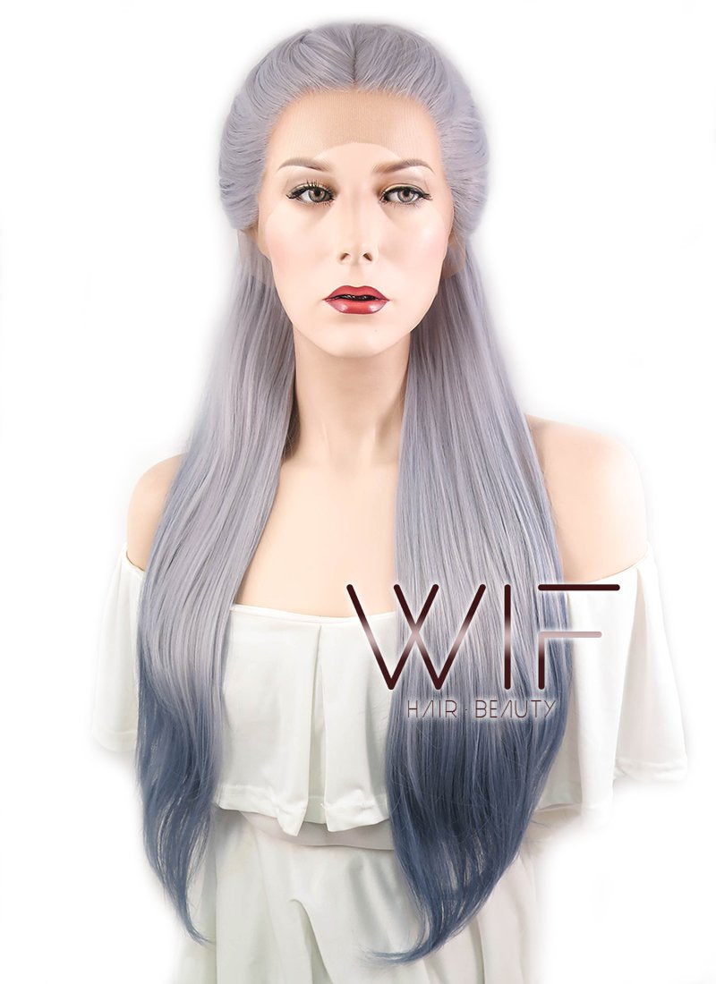 24" Two Tone Grey Braided Lace Front Synthetic Wig LF2008
