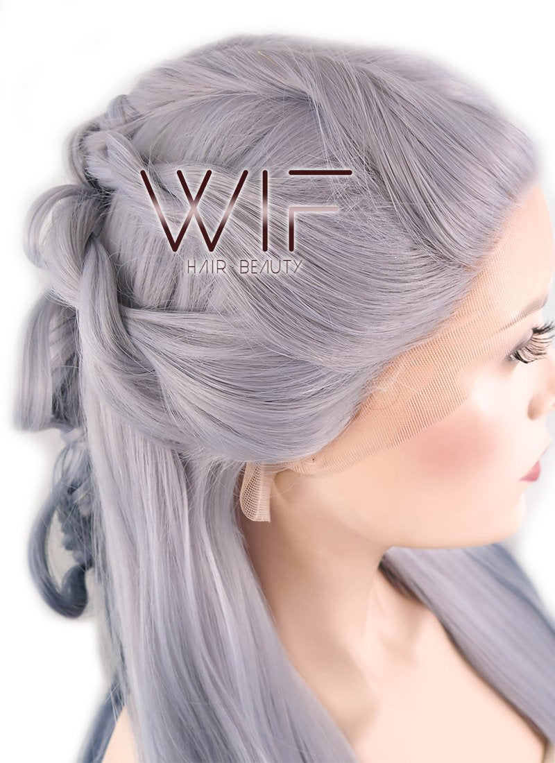 24" Two Tone Grey Braided Lace Front Synthetic Wig LF2008