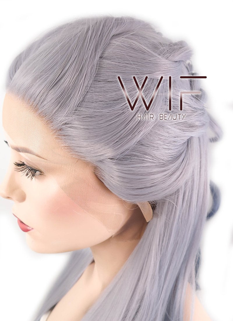 24" Two Tone Grey Braided Lace Front Synthetic Wig LF2008