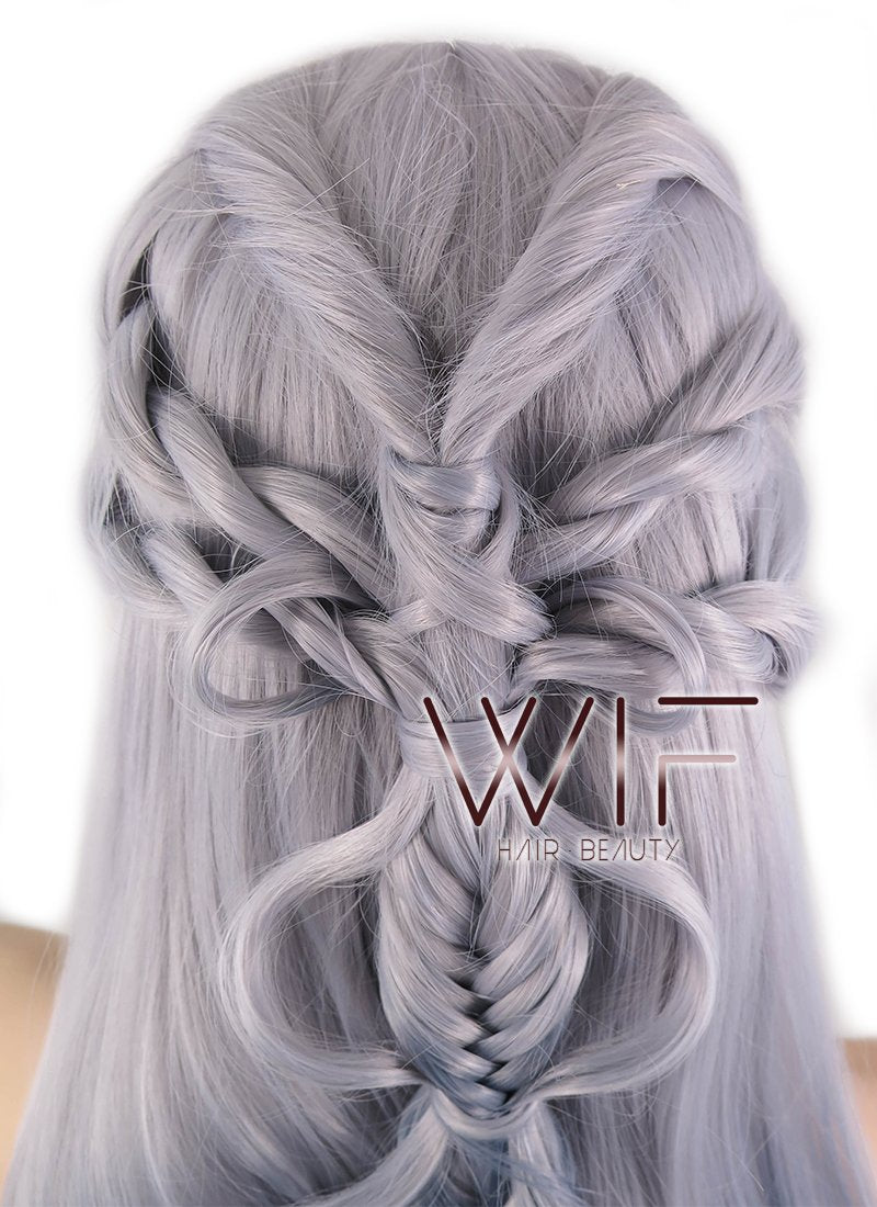 24" Two Tone Grey Braided Lace Front Synthetic Wig LF2008