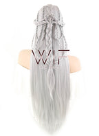 28" Yaki Silver Grey Braided Lace Front Synthetic Wig LF2009