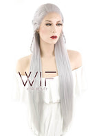28" Yaki Silver Grey Braided Lace Front Synthetic Wig LF2009