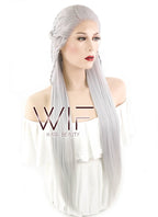 28" Yaki Silver Grey Braided Lace Front Synthetic Wig LF2009