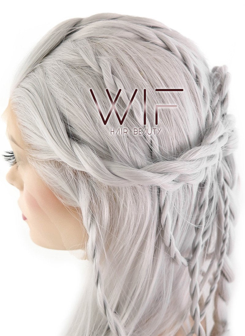 28" Yaki Silver Grey Braided Lace Front Synthetic Wig LF2009