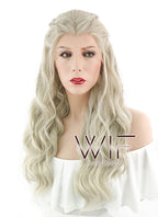 24" Long Curly Light Ash Blonde Daenerys Targaryen Braided Lace Front Synthetic Hair Wig LF2017