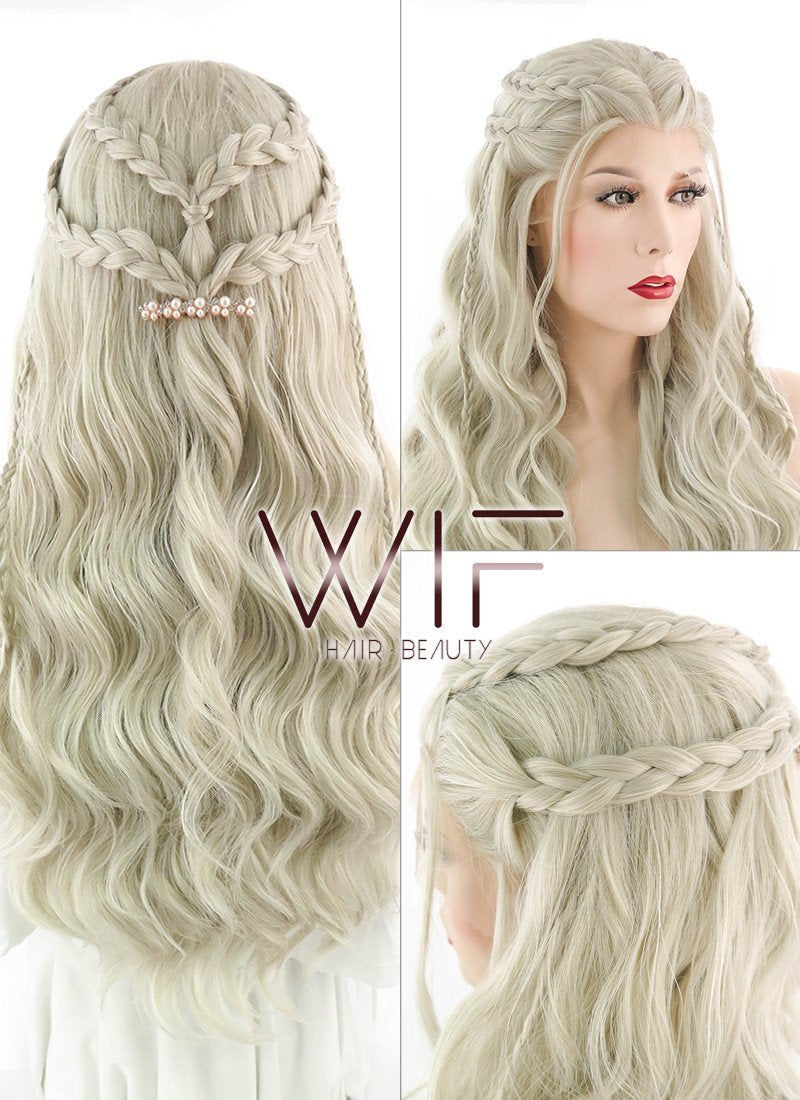24" Light Ash Blonde Daenerys Targaryen Braided Lace Front Synthetic Wig LF2017