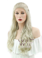 24" Long Curly Light Ash Blonde Daenerys Targaryen Braided Lace Front Synthetic Hair Wig LF2021