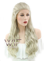 24" Long Curly Light Ash Blonde Daenerys Targaryen Braided Lace Front Synthetic Hair Wig LF2021