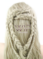 24" Long Curly Light Ash Blonde Daenerys Targaryen Braided Lace Front Synthetic Hair Wig LF2021
