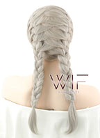 24" Long Grey French Braid Lace Front Synthetic Hair Wig LF2022