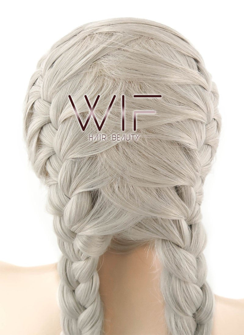 24" Long Grey French Braid Lace Front Synthetic Hair Wig LF2022