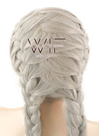 24" Long Grey French Braid Lace Front Synthetic Hair Wig LF2022