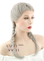 24" Long Grey French Braid Lace Front Synthetic Hair Wig LF2022