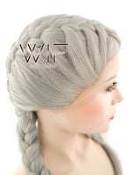 24" Long Grey French Braid Lace Front Synthetic Hair Wig LF2022