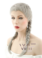24" Long Grey French Braid Lace Front Synthetic Hair Wig LF2022