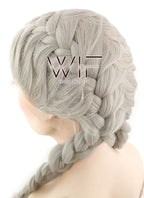24" Long Grey French Braid Lace Front Synthetic Hair Wig LF2022