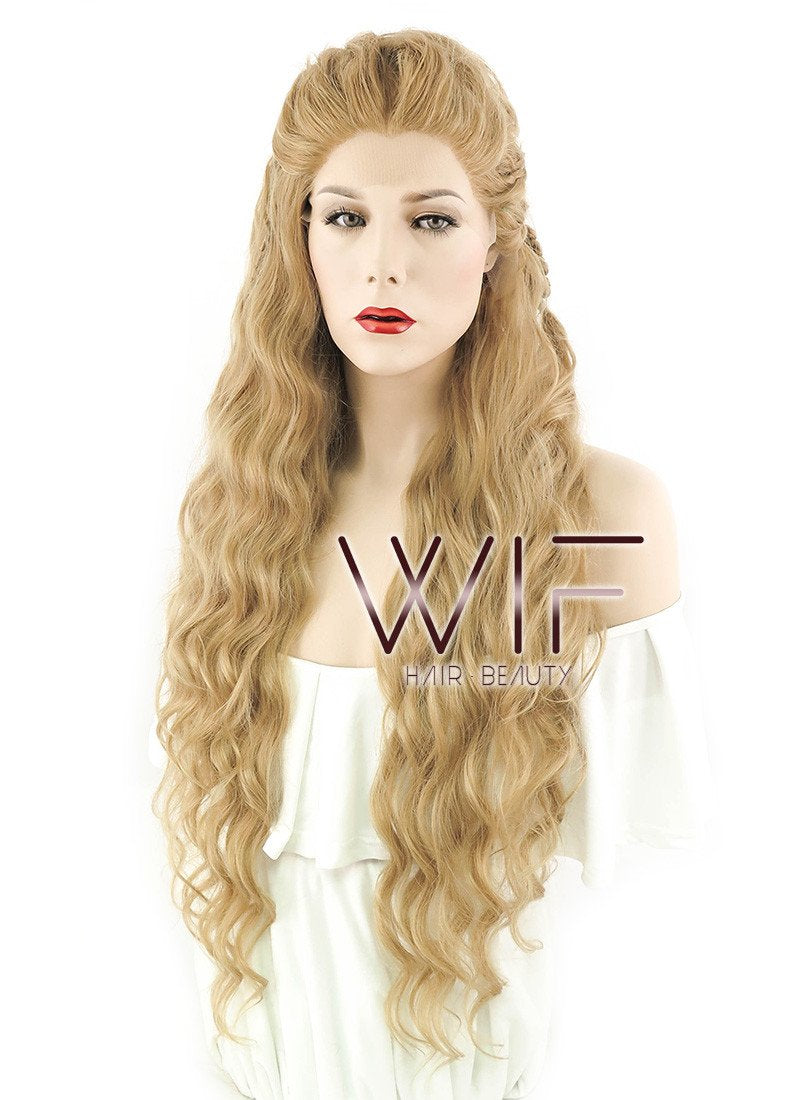26" Long Curly Golden Blonde Braided Lace Front Synthetic Hair Wig LF2023