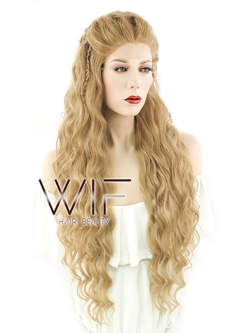 26" Long Curly Golden Blonde Braided Lace Front Synthetic Hair Wig LF2023