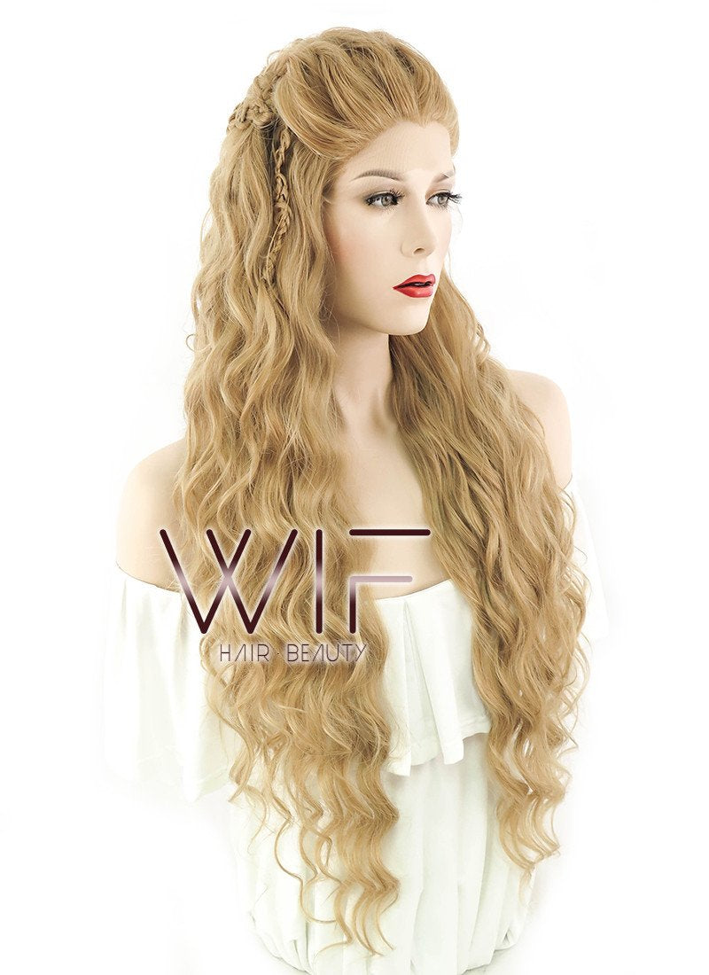 26" Long Curly Golden Blonde Braided Lace Front Synthetic Hair Wig LF2023