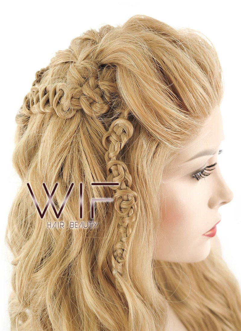 26" Long Curly Golden Blonde Braided Lace Front Synthetic Hair Wig LF2023