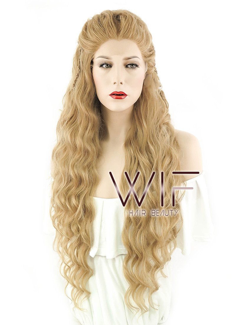 26" Long Curly Golden Blonde Braided Lace Front Synthetic Hair Wig LF2023