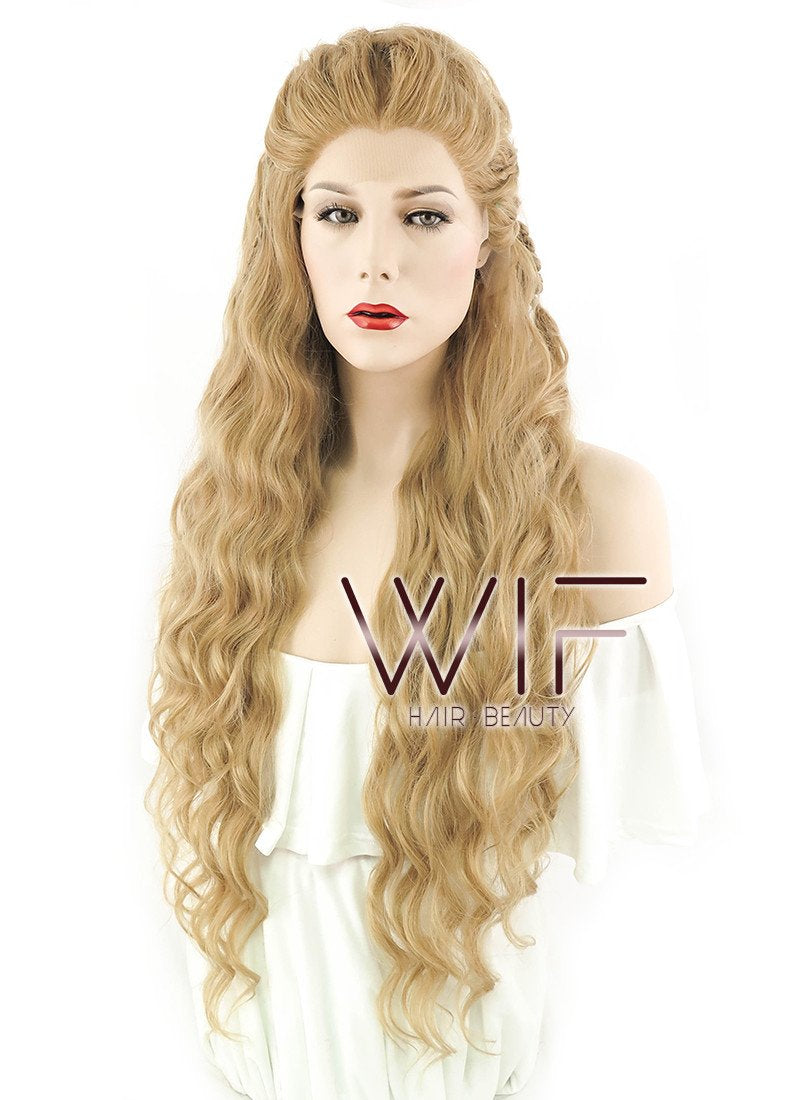 26" Long Curly Golden Blonde Braided Lace Front Synthetic Hair Wig LF2023