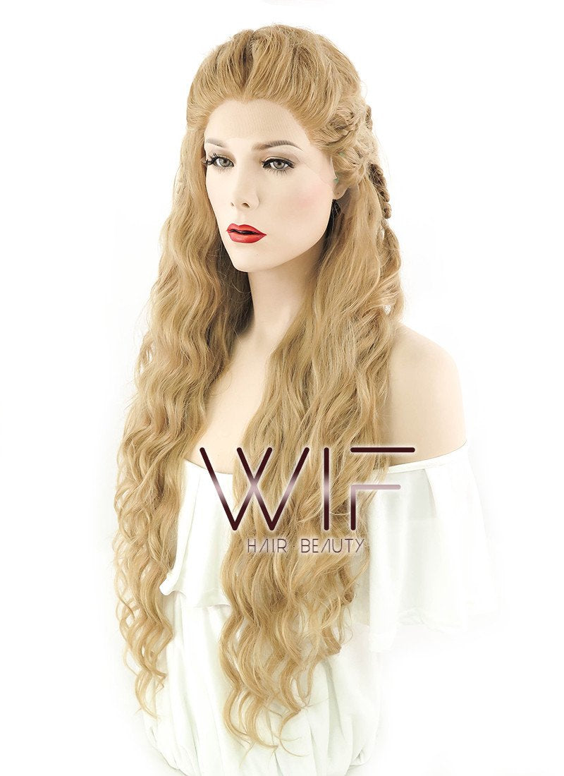 26" Long Curly Golden Blonde Braided Lace Front Synthetic Hair Wig LF2023
