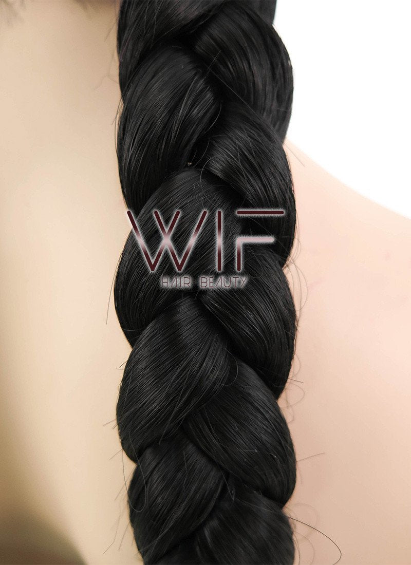 28" Long Straight Pure Blcak Braided Lace Front Synthetic Hair Wig LF2027