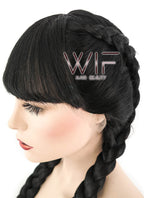 28" Long Straight Pure Blcak Braided Lace Front Synthetic Hair Wig LF2027
