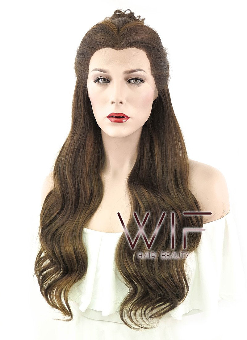 24" Long Curly Dark Brown Braided Beauty and the Beast Lace Front Synthetic Hair Wig LF2028
