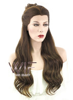 24" Long Curly Dark Brown Braided Beauty and the Beast Lace Front Synthetic Hair Wig LF2028