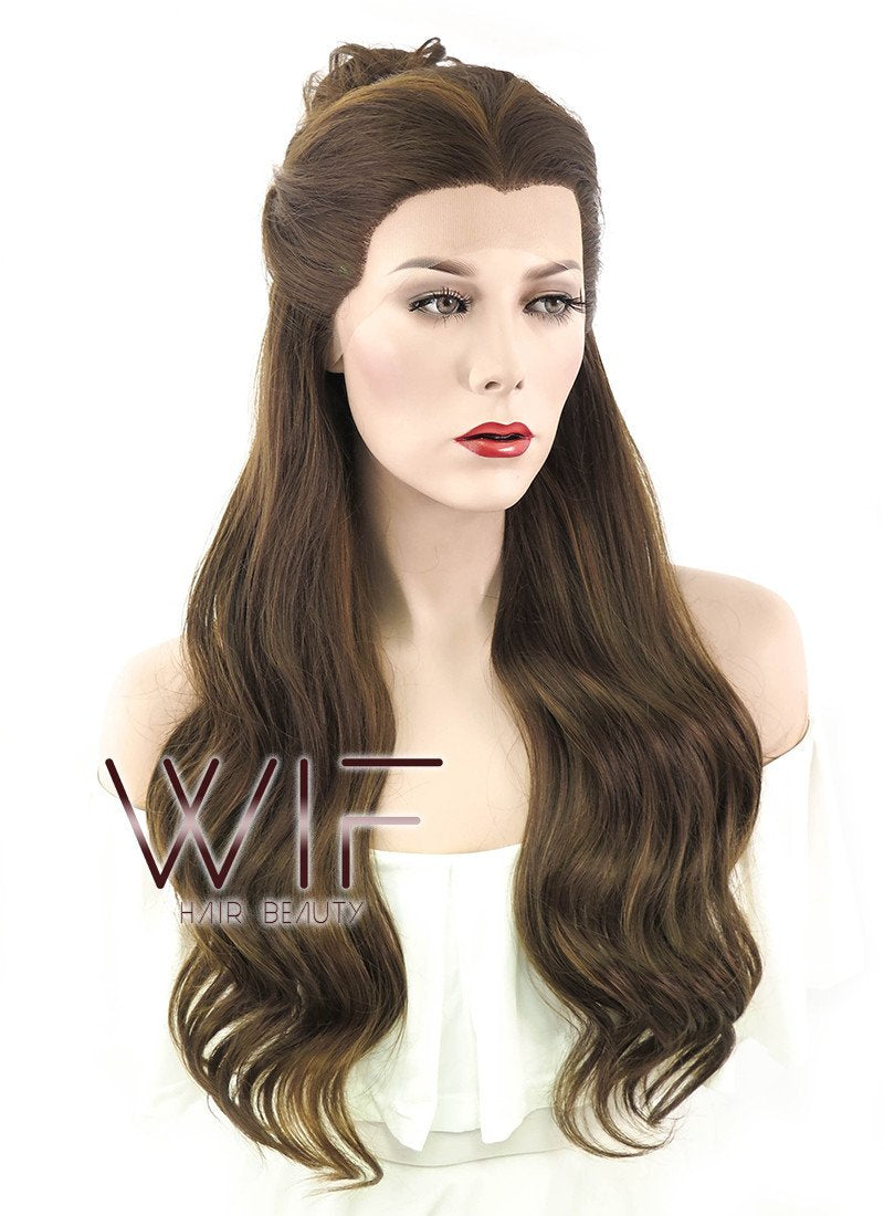 24" Long Curly Dark Brown Braided Beauty and the Beast Lace Front Synthetic Hair Wig LF2028