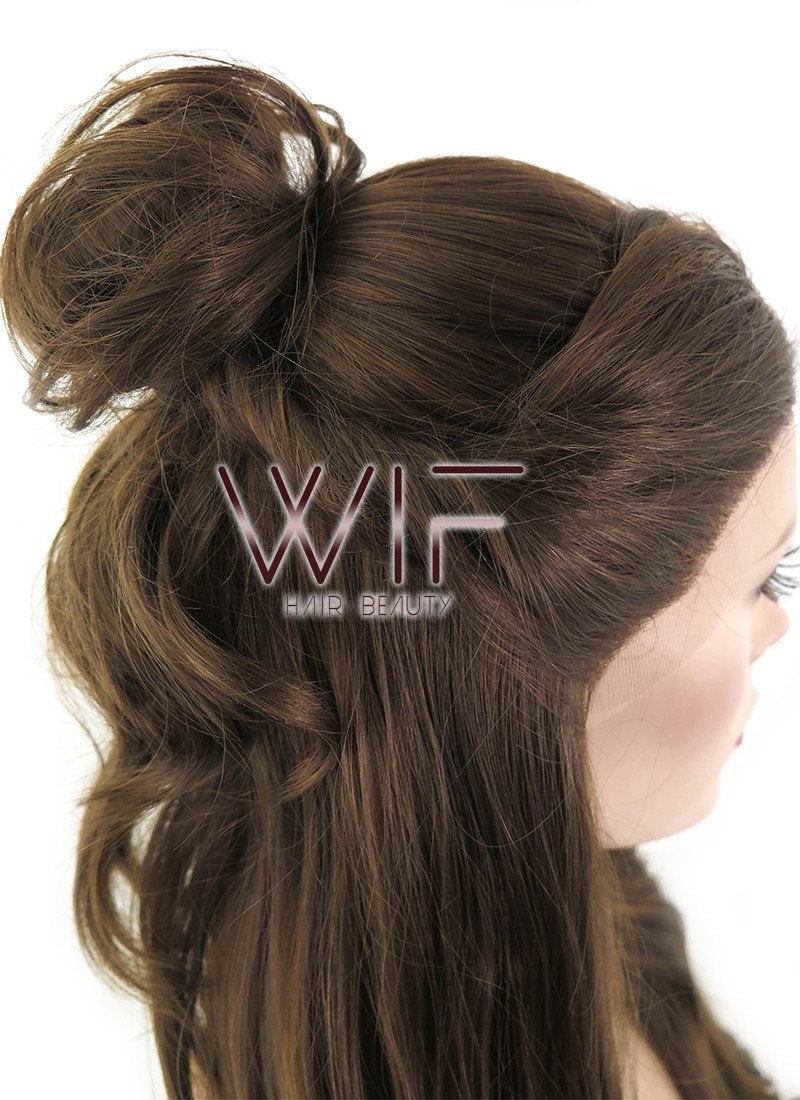 24" Long Curly Dark Brown Braided Beauty and the Beast Lace Front Synthetic Hair Wig LF2028