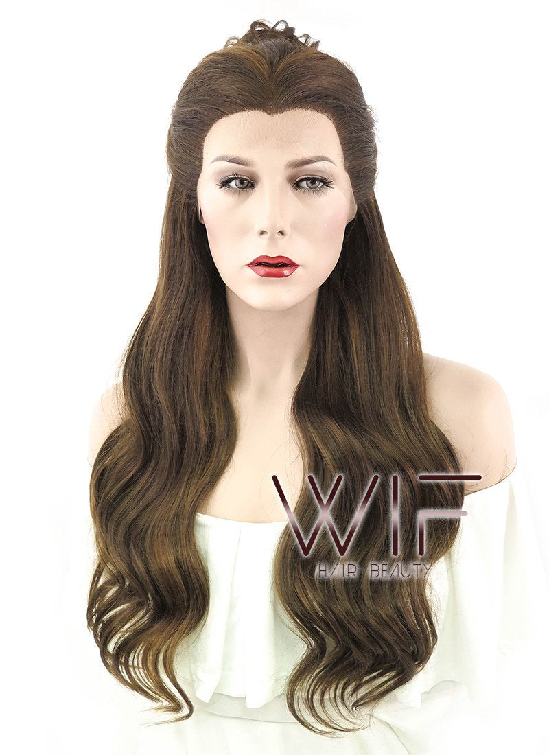 24" Long Curly Dark Brown Braided Beauty and the Beast Lace Front Synthetic Hair Wig LF2028