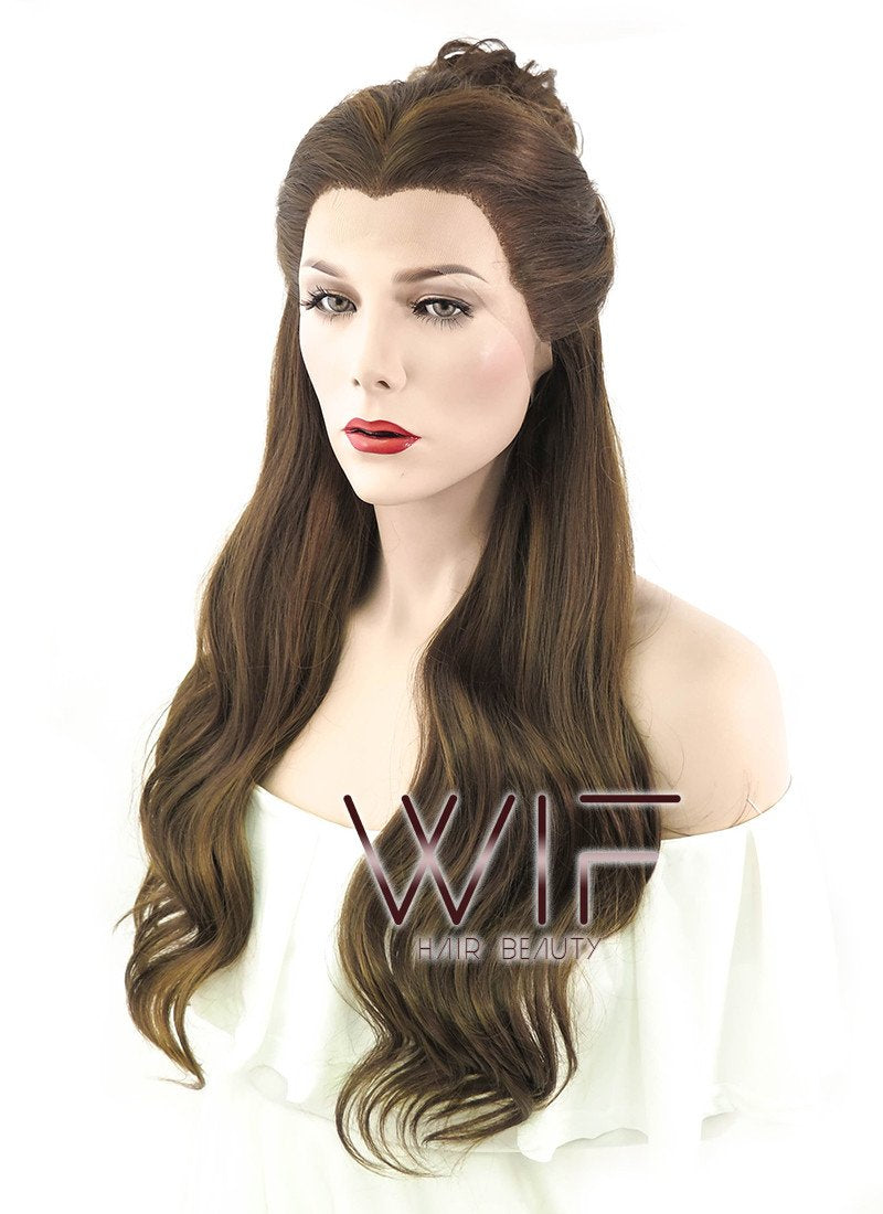 24" Long Curly Dark Brown Braided Beauty and the Beast Lace Front Synthetic Hair Wig LF2028