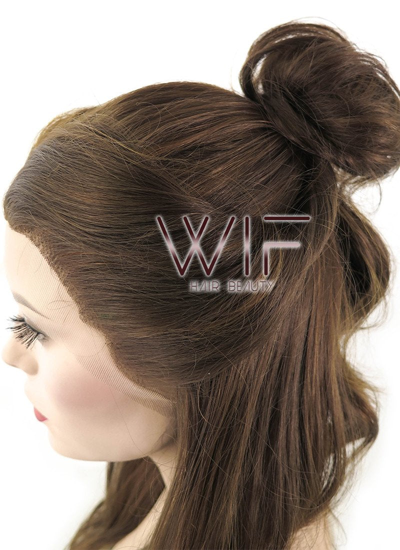 24" Long Curly Dark Brown Braided Beauty and the Beast Lace Front Synthetic Hair Wig LF2028