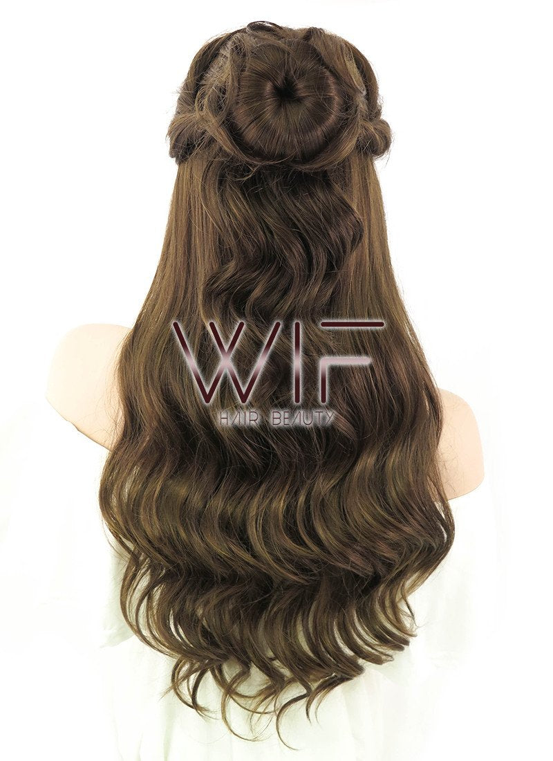 24" Long Curly Dark Brown Braided Beauty and the Beast Lace Front Synthetic Hair Wig LF2028