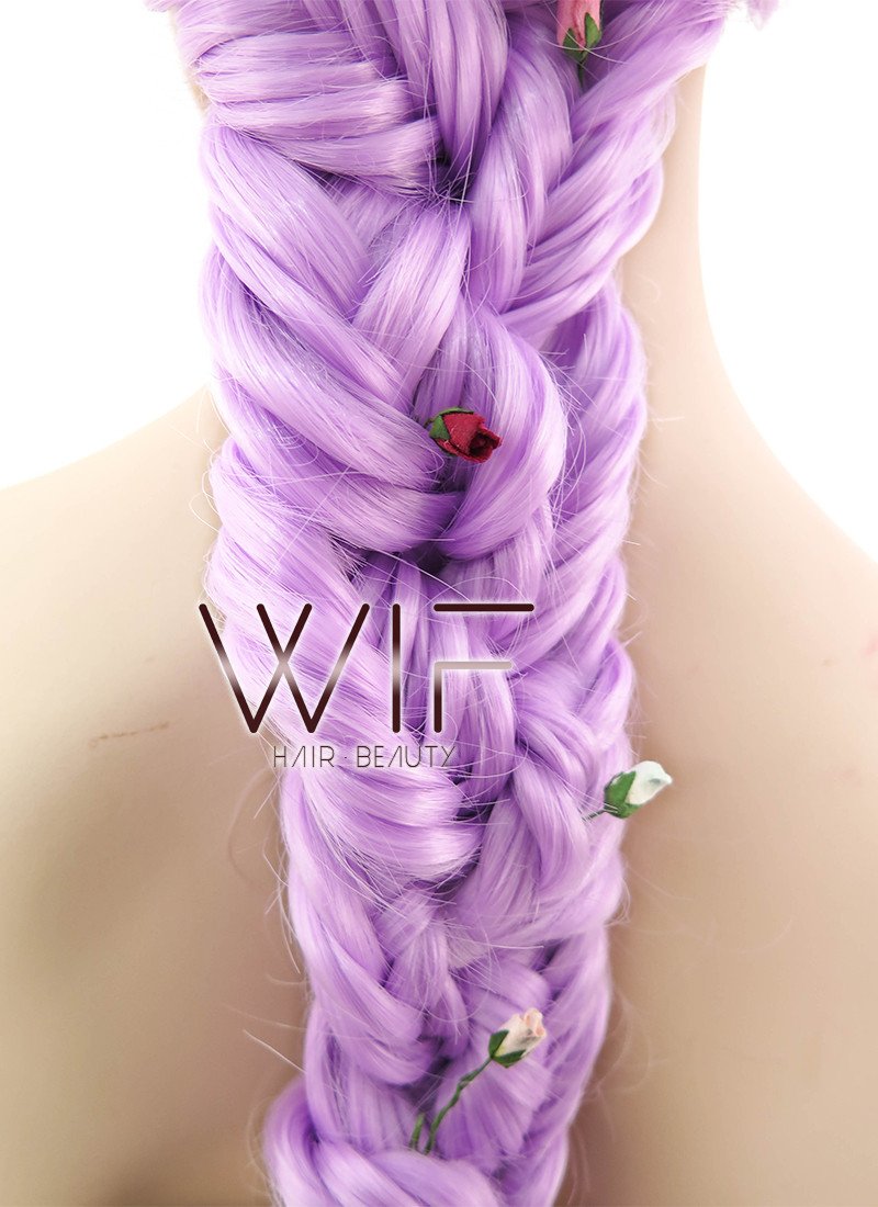 24" Long Curly Light Purple Braided Lace Front Synthetic Hair Wig LF2030