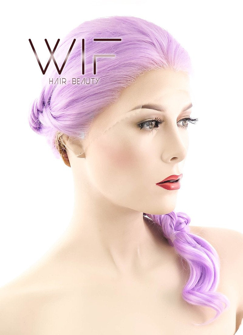 24" Long Curly Light Purple Braided Lace Front Synthetic Hair Wig LF2030