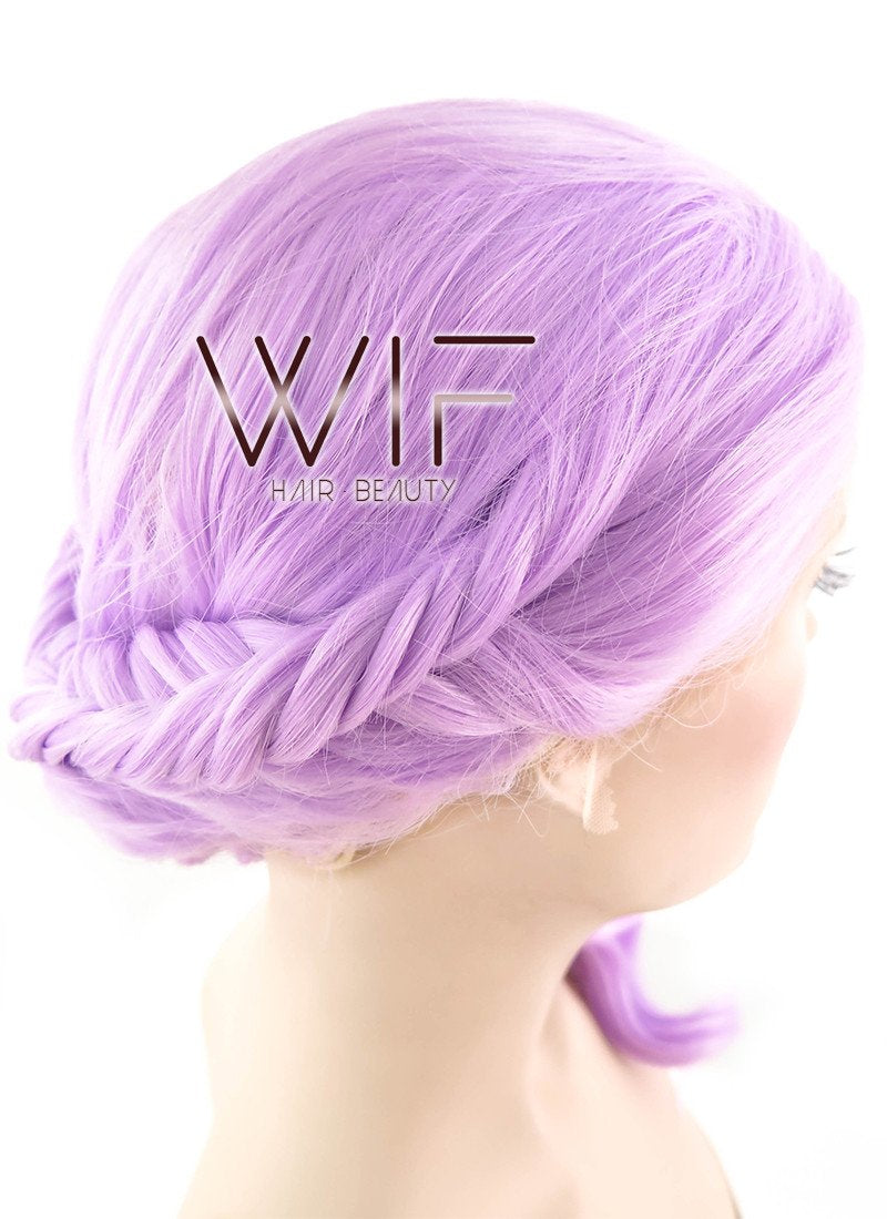 24" Long Curly Light Purple Braided Lace Front Synthetic Hair Wig LF2030
