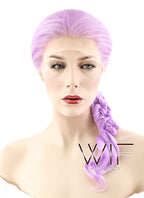 24" Long Curly Light Purple Braided Lace Front Synthetic Hair Wig LF2030