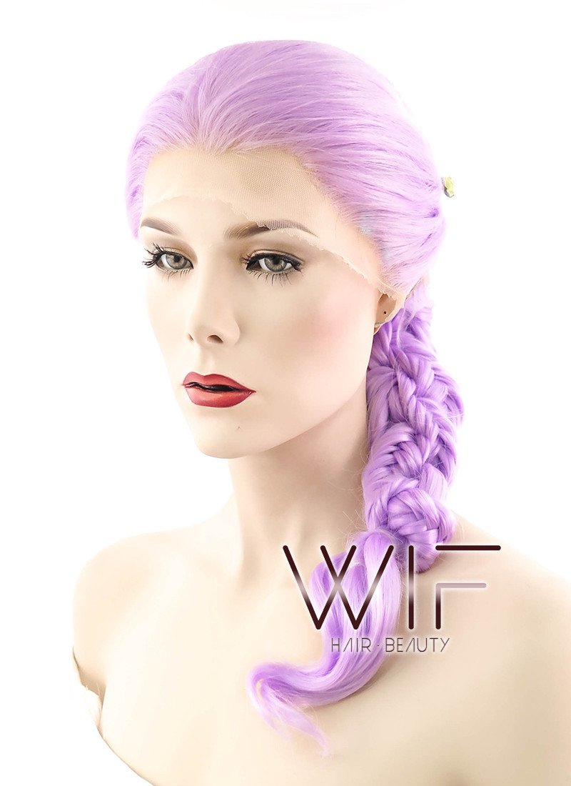 24" Long Curly Light Purple Braided Lace Front Synthetic Hair Wig LF2030